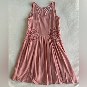 Alya Pink Sleeveless Dress with Crochet Waist Accents